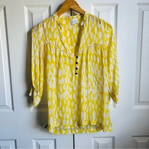 Anthropologie / Dolan yellow and white flowering pastures 3/4 sleeve silk blouse